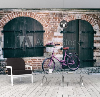 Picture of Pink bike standing by the wall